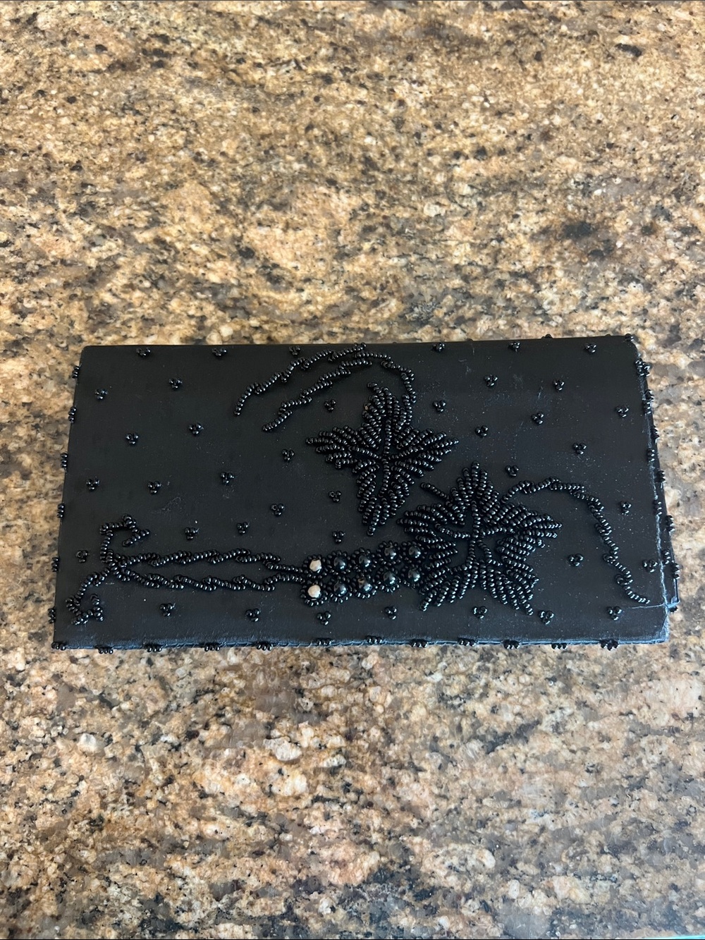 Black Beaded Floral Evening Clutch